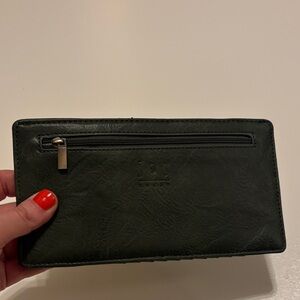 Joy Susan Olive Green Vegan Leather Wallet with Credit Card Slots and Zipper